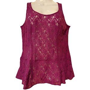 CAbi Lace Design Blouse Top Size Medium Style 131 Peplum Waist Purple Career